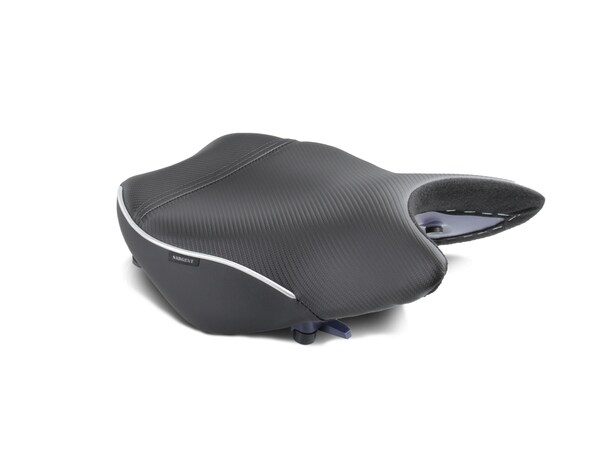 Sargent's World Sport Motorcycle Seat for the Suzuki GSX-S 1000GT and GSX-S 1000 GX shown with CFX and silver welt, front only.